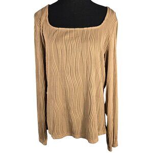 NWT | Nude Tan Wavy Textured Long Sleeve Square Neck Fitted Top | XXL